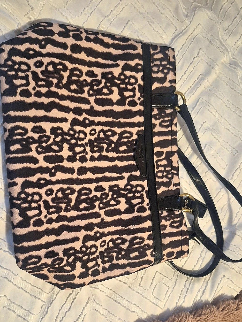 Coach Ocelot Leopard Print Tote Shoulder Bag in Pink & Black